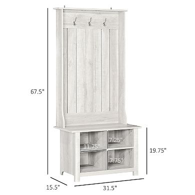 Homcom Hall Tree W/ Shoe Storage Bench Entryway Coat Rack Bench White