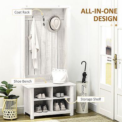Homcom Hall Tree W/ Shoe Storage Bench Entryway Coat Rack Bench White