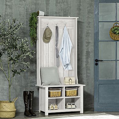 Homcom Hall Tree W/ Shoe Storage Bench Entryway Coat Rack Bench White