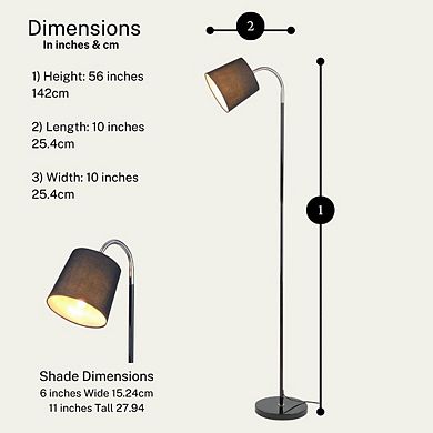 Adjustable Floor Lamp With Chrome Adjustable Gooseneck Head Lamp And Fabric Drum Lamp Shade