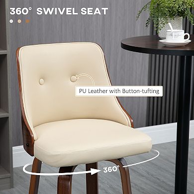 Set Of 2 Counter Height Bar Stools Pu Swivel Barstools W/ Footrest, Beige
