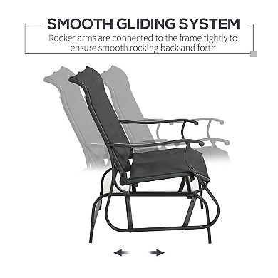 Outsunny 4 Pieces Gliders Set, Outdoor Furniture Sets with 2-Person Glider Patio Bench, Single Sling Chair and Glass Coffee Table for Backyard, Lawn and Garden, Black