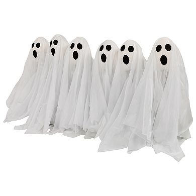 Set of 6 LED Lighted White Ghost Outdoor Halloween Lawn Stakes 30-Inch