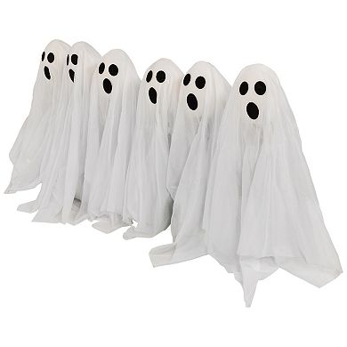 Set of 6 LED Lighted White Ghost Outdoor Halloween Lawn Stakes 30-Inch