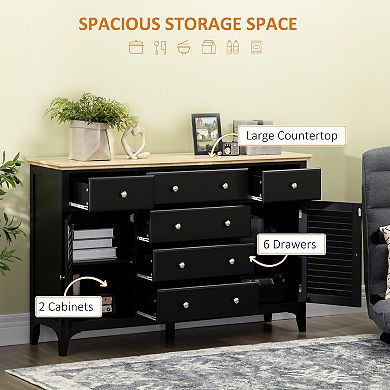 HOMCOM Modern Sideboard with Drawers, Buffet Cabinet with Storage Cabinets, Rubberwood Top and Adjustable Shelves for Living Room, Kitchen, Black