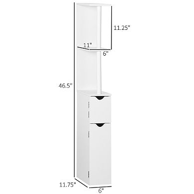 kleankin Tall Bathroom Storage Cabinet with 2 Open Shelves and 2 Door Cabinets, Freestanding Linen Tower, White