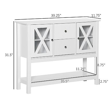 Modern Storage Sideboard, Glass Door Buffet Cabinet 2-drawer Console Table White