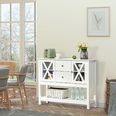Modern Storage Sideboard, Glass Door Buffet Cabinet 2-drawer Console Table White