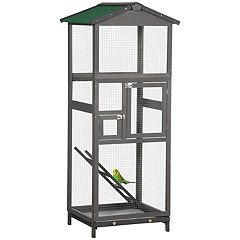 PawHut Large Bird Cage Aviary for Finch Canaries, Budgies with Rolling  Stand, Slide-out Tray, Storage Shelf, Wood Perch, Food Containers, White