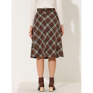 Women's Costume Plaid Belted High Waist A-line Mid-length Skirts