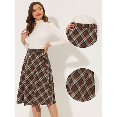 Women's Costume Plaid Belted High Waist A-line Mid-length Skirts