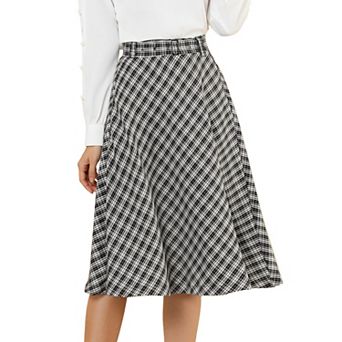 Women's Costume Plaid Belted High Waist A-line Mid-length Skirts