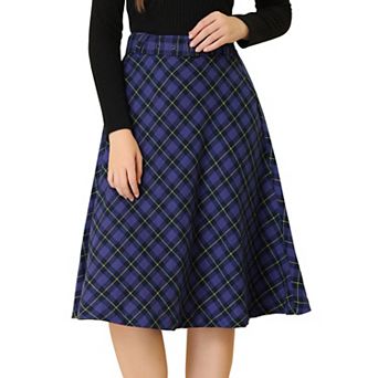 Women's Costume Plaid Belted High Waist A-line Mid-length Skirts