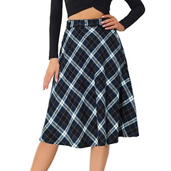 Women's Costume Plaid Belted High Waist A-Line Mid-Length Skirts