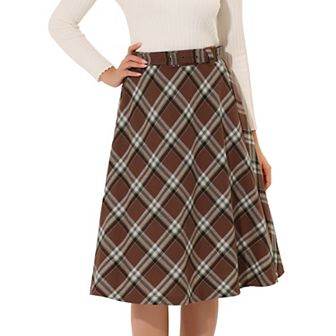 Women's Costume Plaid Belted High Waist A-line Mid-length Skirts