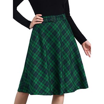 Women's Costume Plaid Belted High Waist A-Line Mid-Length Skirts
