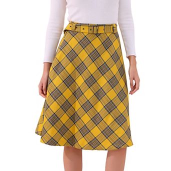 Women's Costume Plaid Belted High Waist A-line Mid-length Skirts