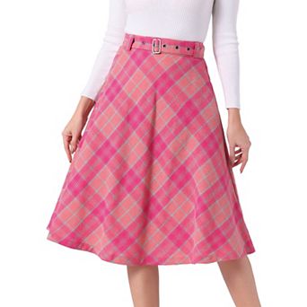 Women's Costume Plaid Belted High Waist A-line Mid-length Skirts