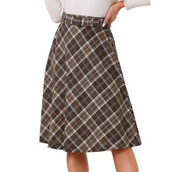 Women's Costume Plaid Belted High Waist A-line Mid-length Skirts