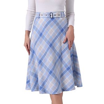 Women's Costume Plaid Belted High Waist A-line Mid-length Skirts