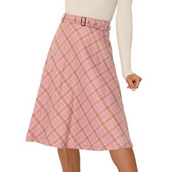 Women's Costume Plaid Belted High Waist A-line Mid-length Skirts