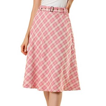 Women's Costume Plaid Belted High Waist A-Line Mid-Length Skirts