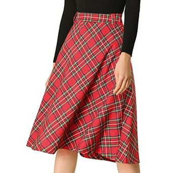 Women's Costume Plaid Belted High Waist A-line Mid-length Skirts