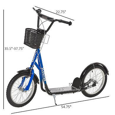 Adjustable Kick Scooter Inflatable Wheels Double Brake Storage Basket & Mudguard