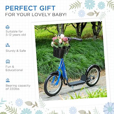 Adjustable Kick Scooter Inflatable Wheels Double Brake Storage Basket & Mudguard