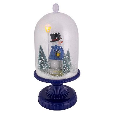 13.5" LED Lighted Snowing Musical Snowman Under Cloche Christmas Decoration