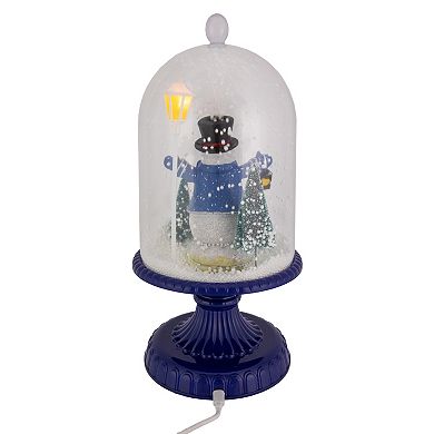 13.5" LED Lighted Snowing Musical Snowman Under Cloche Christmas Decoration