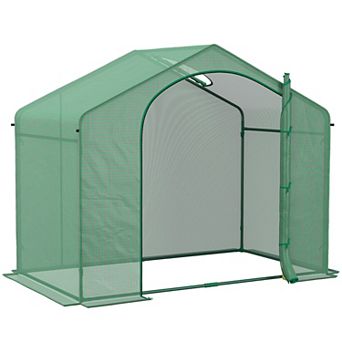 Outsunny 6' x 3' x 6' Portable Walk-in Greenhouse, PE Cover, Steel Frame Garden Hot House, Zipper Door, Green
