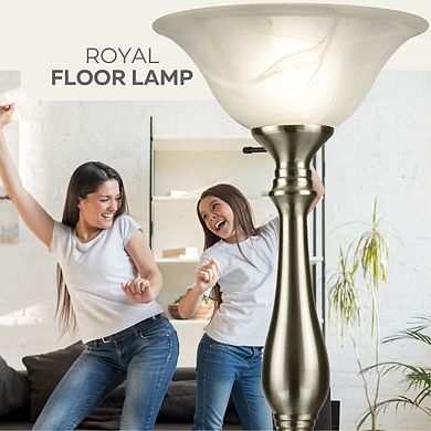 Royal Floor Lamp Metal Standing Lamp With Alabaster Glass Shade Brushed Nickel