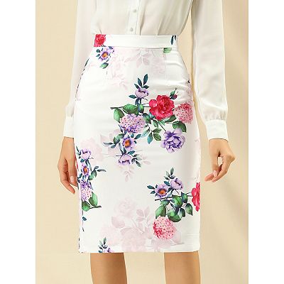 Women s Floral Print Pencil Knee Length Skirt