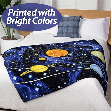 Solar System Fleece Blanket For Bed, Space Fleece Throw Blanket