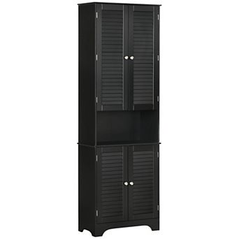 HOMCOM Tall Narrow Bathroom Storage Cabinet with Doors and Shelf Adjustability, Freestanding Bathroom Linen Cabinet with 2 cup oards and Countertop, Bathroom Floor Cabinet, Black