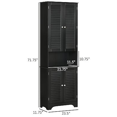 HOMCOM Tall Narrow Bathroom Storage Cabinet with Doors and Shelf Adjustability, Freestanding Bathroom Linen Cabinet with 2 Cupboards and Countertop, Bathroom Floor Cabinet, Black