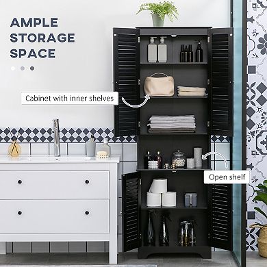 HOMCOM Tall Narrow Bathroom Storage Cabinet with Doors and Shelf Adjustability, Freestanding Bathroom Linen Cabinet with 2 Cupboards and Countertop, Bathroom Floor Cabinet, Black