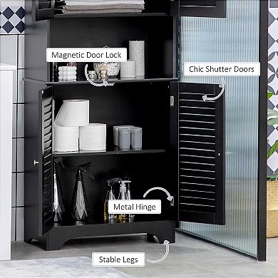 HOMCOM Tall Narrow Bathroom Storage Cabinet with Doors and Shelf Adjustability, Freestanding Bathroom Linen Cabinet with 2 Cupboards and Countertop, Bathroom Floor Cabinet, Black
