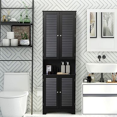 HOMCOM Tall Narrow Bathroom Storage Cabinet with Doors and Shelf Adjustability, Freestanding Bathroom Linen Cabinet with 2 Cupboards and Countertop, Bathroom Floor Cabinet, Black