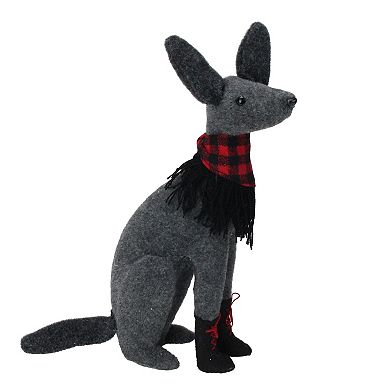 14.5” Gray and Red Sitting Dog with Plaid Collar Christmas Decoration