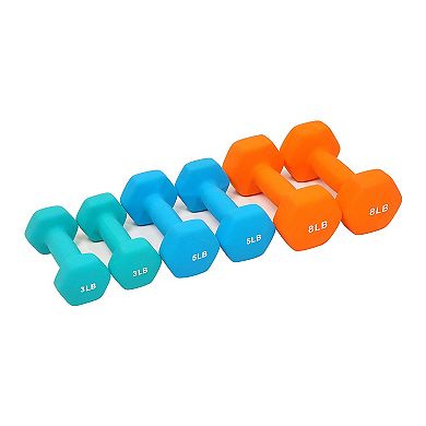 BalanceFrom Fitness 3, 5, and 8 Pound Neoprene Coated Dumbbell Set with Stand