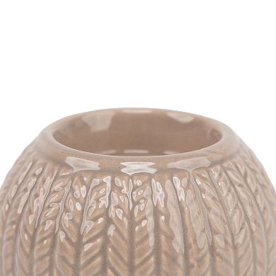 3.25" Beige Knit Design Ceramic Christmas Candle Holder