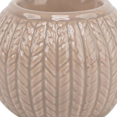 3.25" Beige Knit Design Ceramic Christmas Candle Holder