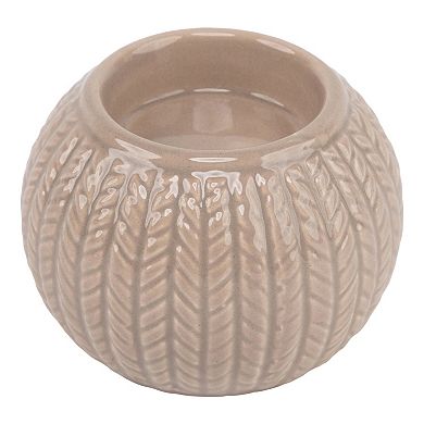3.25" Beige Knit Design Ceramic Christmas Candle Holder