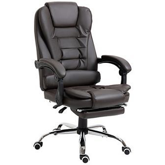 HOMCOM High-Back Executive Office Chair with Footrest, PU Leather Computer Chair with Reclining Function and Armrest, Ergonomic Office Chair, Coffee