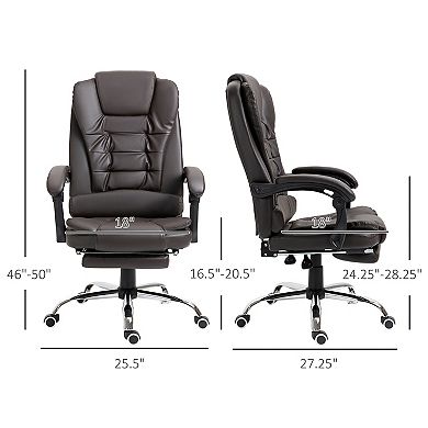 HOMCOM High-Back Executive Office Chair with Footrest, PU Leather Computer Chair with Reclining Function and Armrest, Ergonomic Office Chair, Coffee