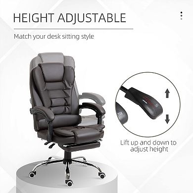 HOMCOM High-Back Executive Office Chair with Footrest, PU Leather Computer Chair with Reclining Function and Armrest, Ergonomic Office Chair, Coffee