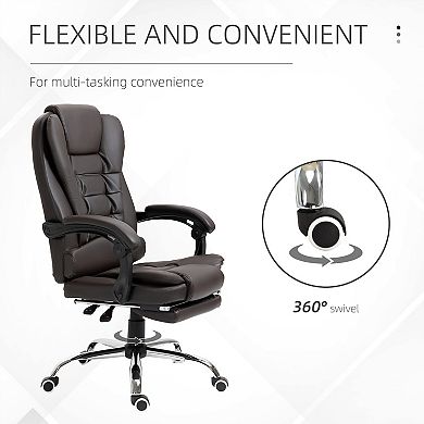 HOMCOM High-Back Executive Office Chair with Footrest, PU Leather Computer Chair with Reclining Function and Armrest, Ergonomic Office Chair, Coffee