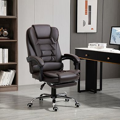 HOMCOM High-Back Executive Office Chair with Footrest, PU Leather Computer Chair with Reclining Function and Armrest, Ergonomic Office Chair, Coffee